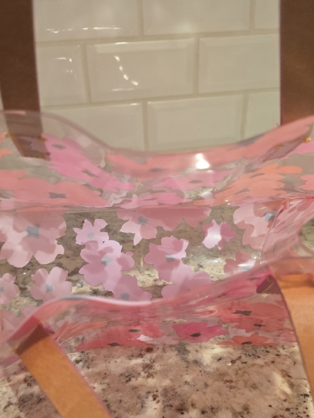 Beautiful Dooney And Bourke Pink Floral Clear Shopper with Leather Handles - Picture 11 of 16